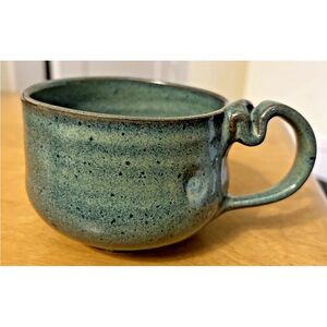 Studio Art Pottery~PJ Madzy~Bluish Earthtone Cup with Clever Handle-6 ounces